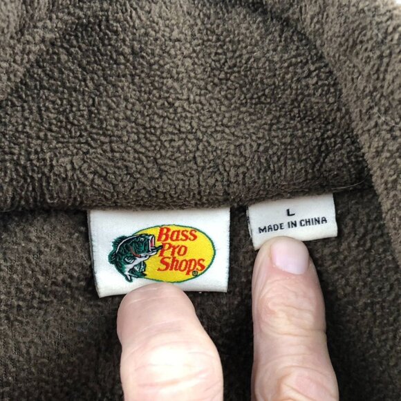 Bass Pro Shops Mens Fleece Jacket Large Full Zip Ooutdoors Brown Stand Collar - Picture 3 of 15